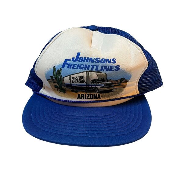 Vintage Trucking Trucker Hat Blue Rope Snapback Cap Johnson’s Freightlines - Picture 1 of 5
